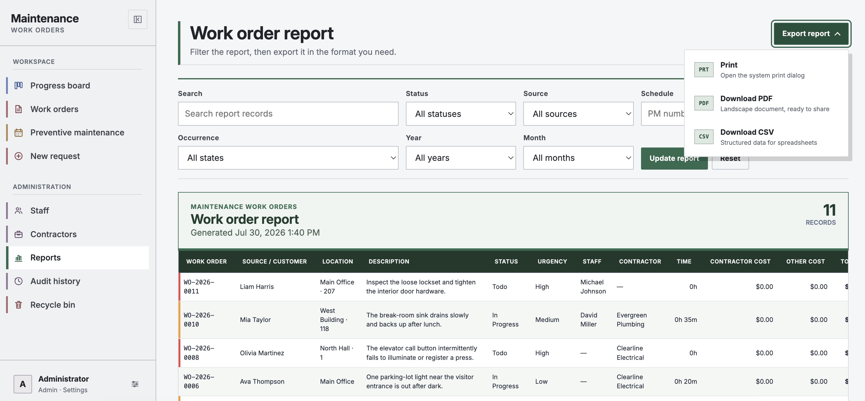 Reports and Analysis